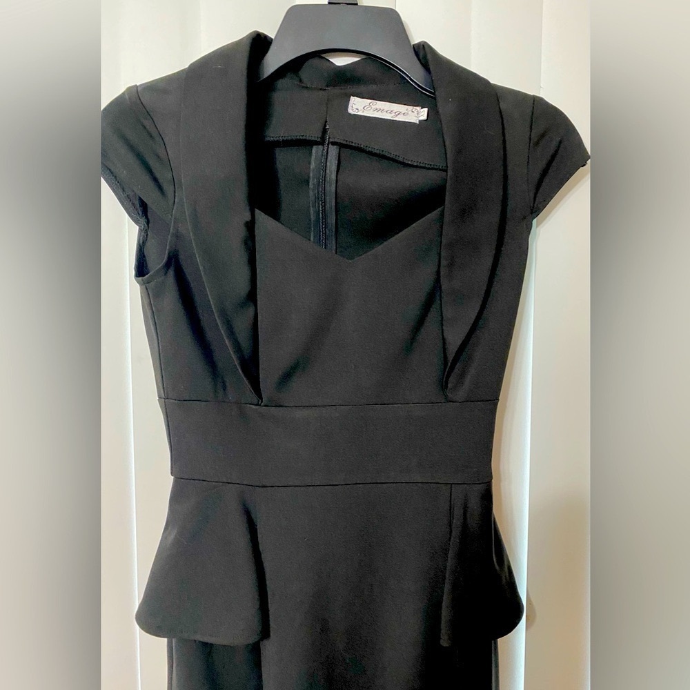 Emage Dress, LBD, Midi, Peplum, Career, Sz XS​, Timeless, Classic​​, minimalist - Picture 6 of 13
